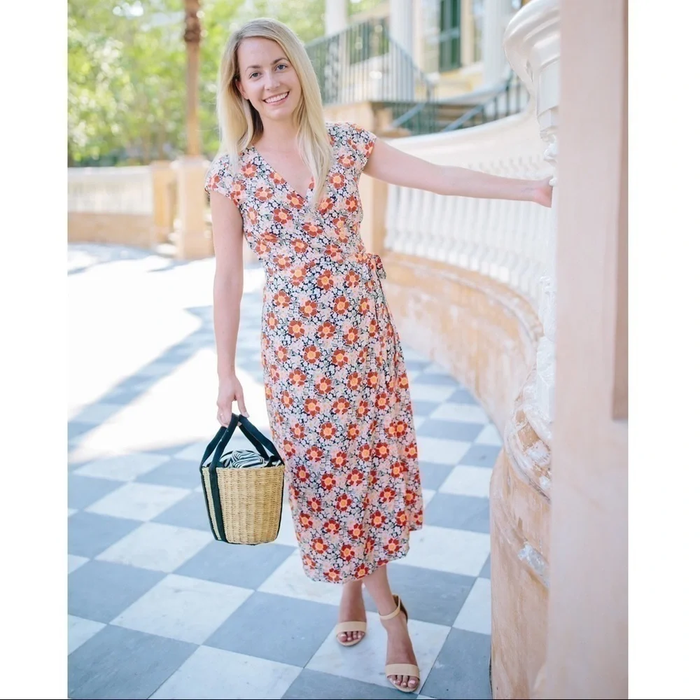 J. Crew True Wrap Floral Midi Dress J4557